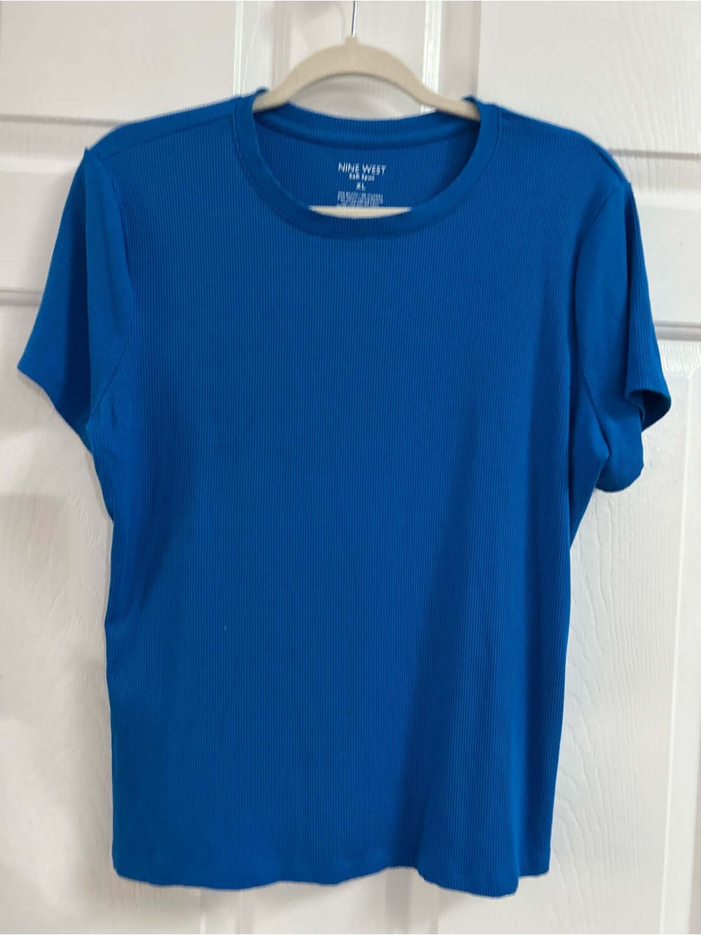 Nine West Vibrant Blue Ribbed Crew Tee